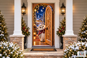 Starry Christmas Baby Owl Front Door Cover