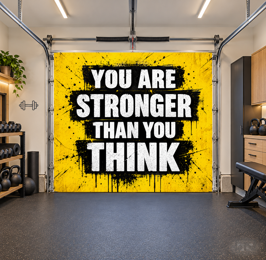 Stronger Than You Think interior garage door cover — one car front