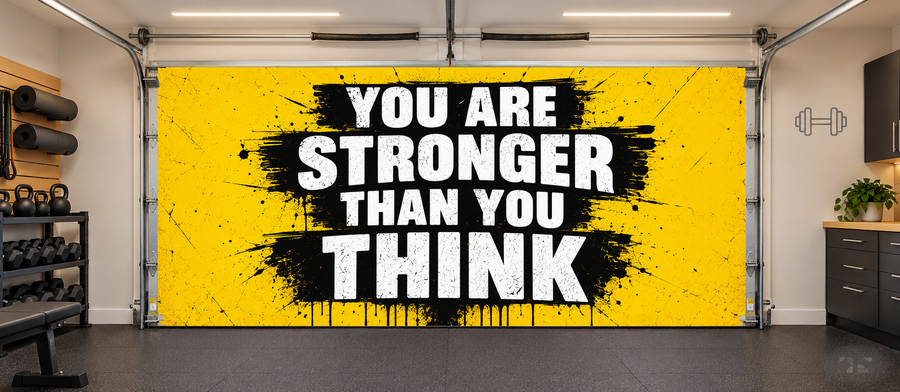 Stronger Than You Think interior garage door cover — two car front