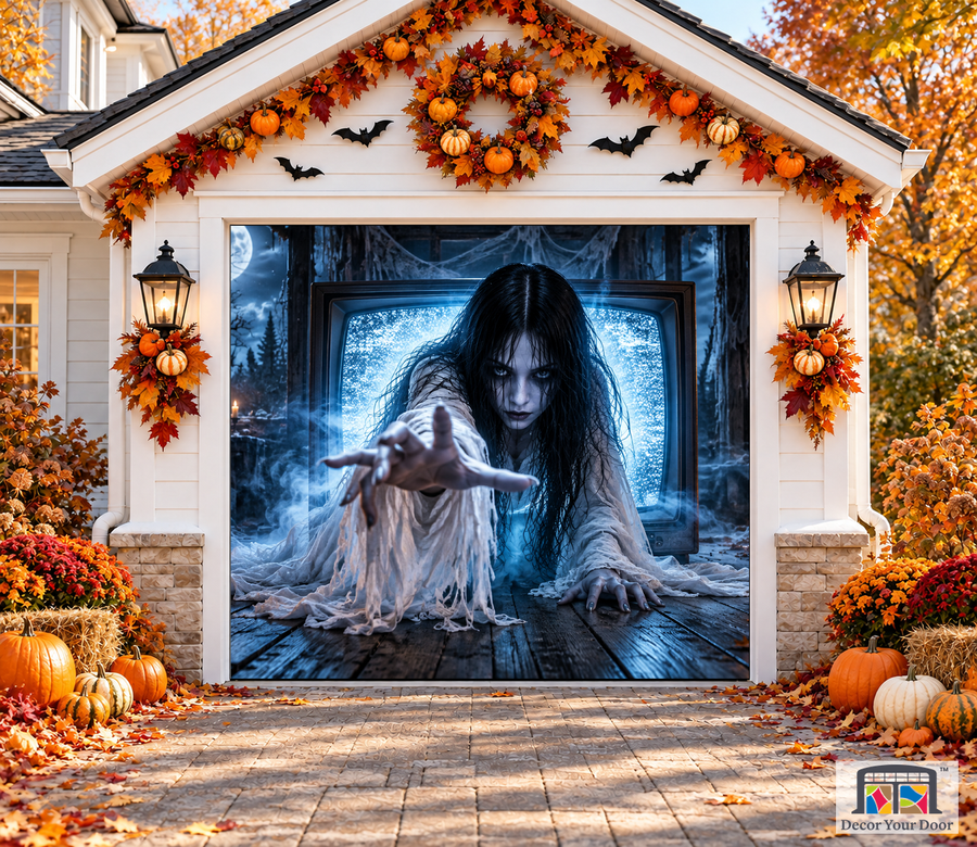 The Screen Visitor Halloween garage door cover – One Car front view