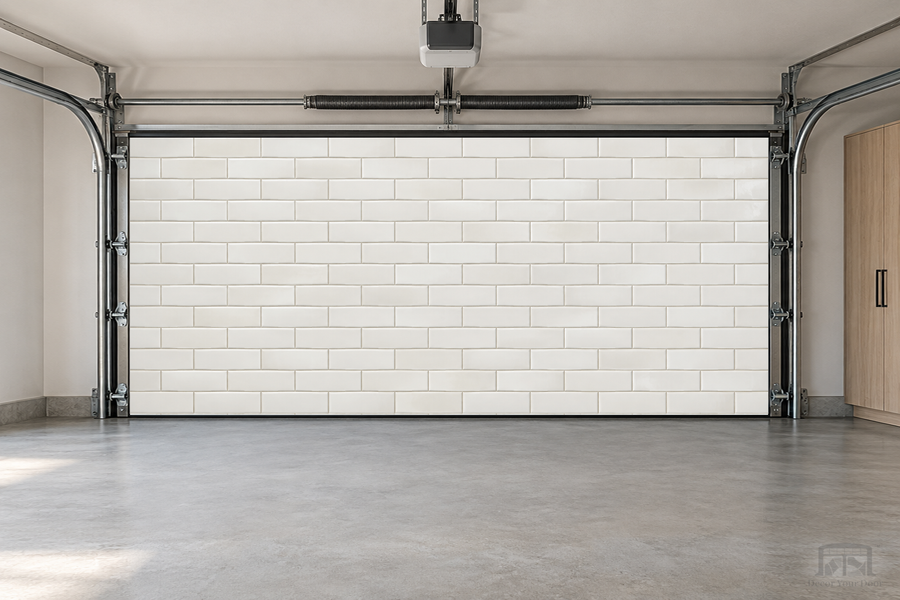 Tile Wall interior garage door cover — two-car front view
