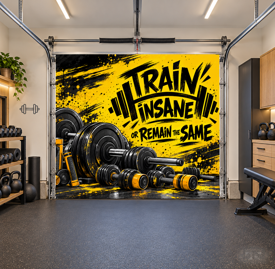 Train Insane or Remain the Same interior garage door cover — one car front