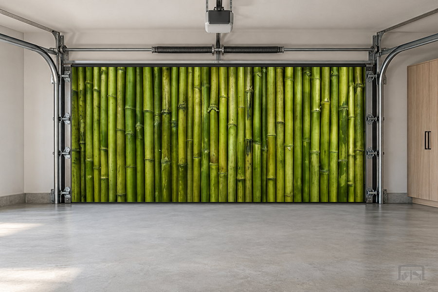 Tranquil Bamboo Wall interior garage door cover — two-car front view