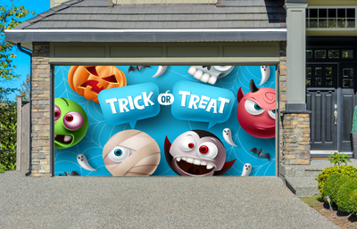Trick Or Treat Cute And Scary Mascot Celebration Garage Door Cover Wrap Decoration