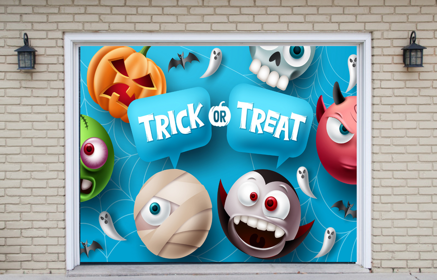 Decoración para puerta de garaje con mascota adorable y aterradora para la celebración de Halloween.