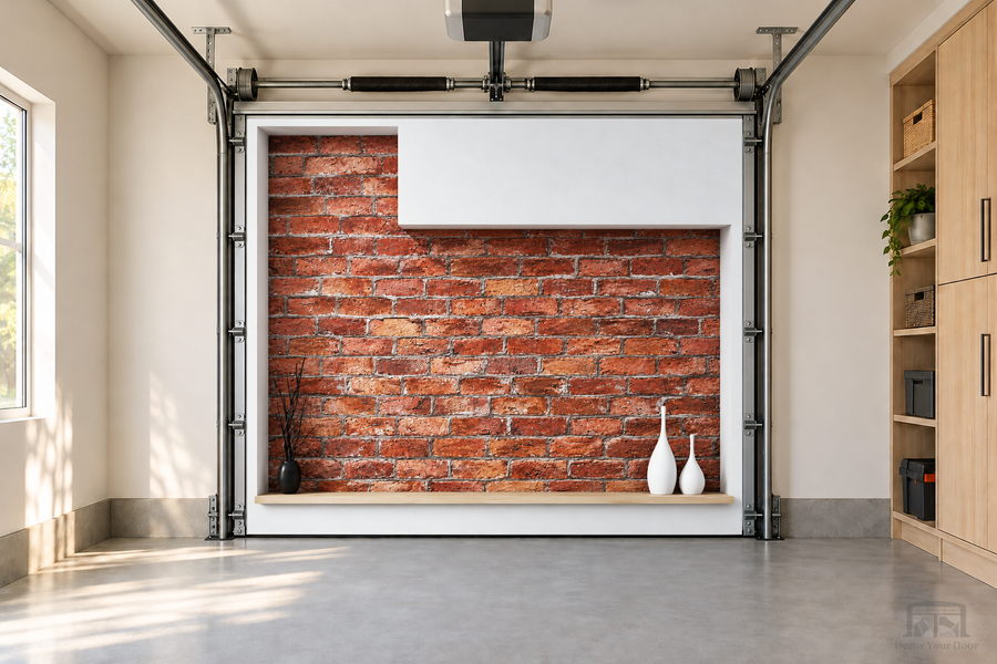 Urban Brick Display interior garage door cover — one-car front view