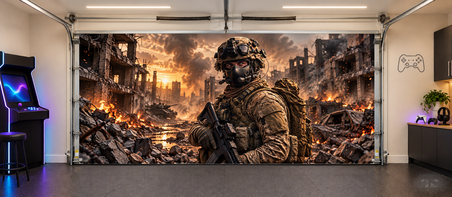 Urban Warzone Sentinel interior garage door cover — two car front