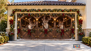 Walnut Reindeer Stable Christmas Garage Door Cover