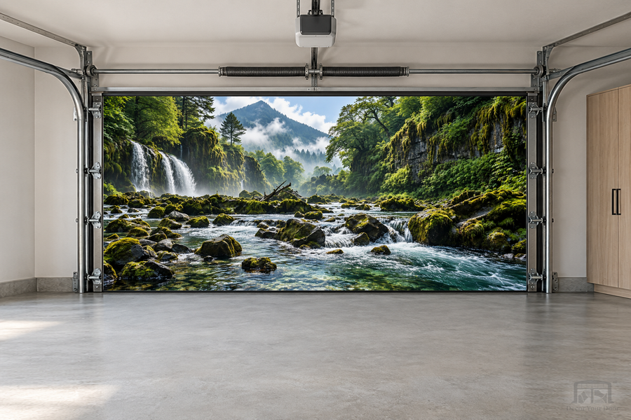 Whispering Falls interior garage door cover — two-car front view