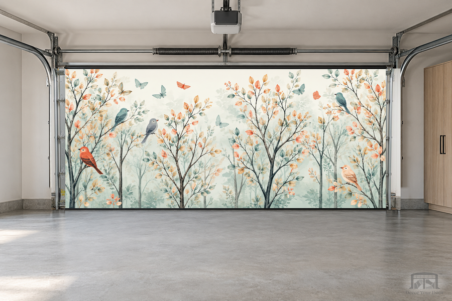 Whispering Woods interior garage door cover — two-car garage front view