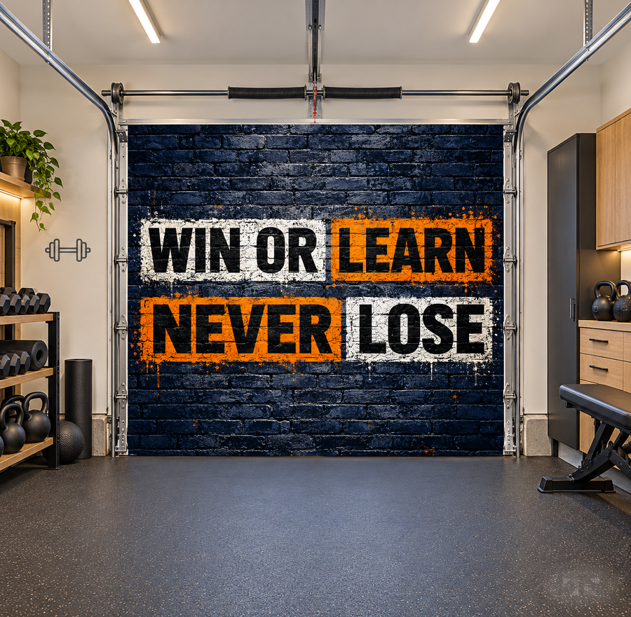 Win or Learn Wall interior garage door cover — one car front