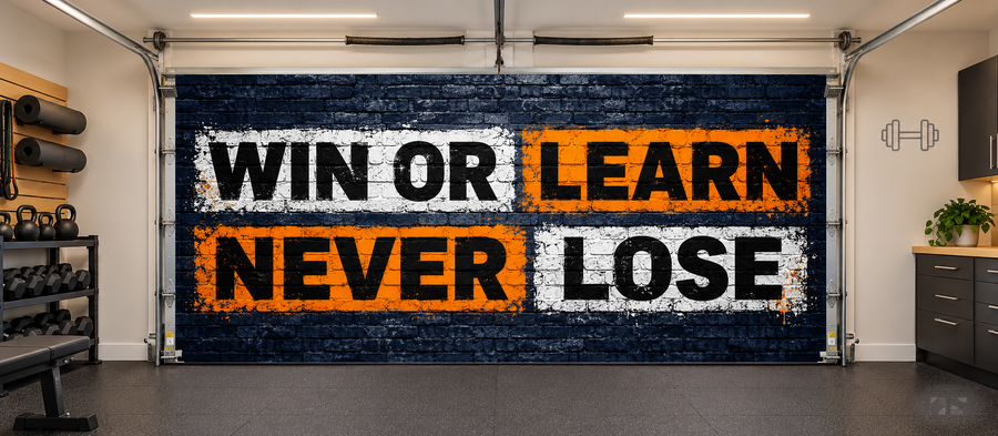 Win or Learn Wall interior garage door cover — two car front