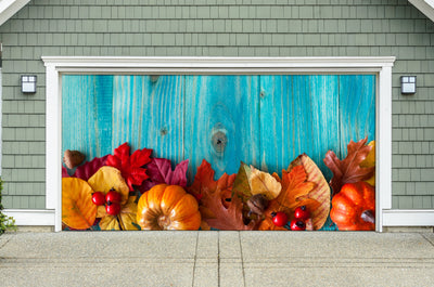 garage door cover Autumn background with colorful leaves and pumpkins - Decor-Your-Door