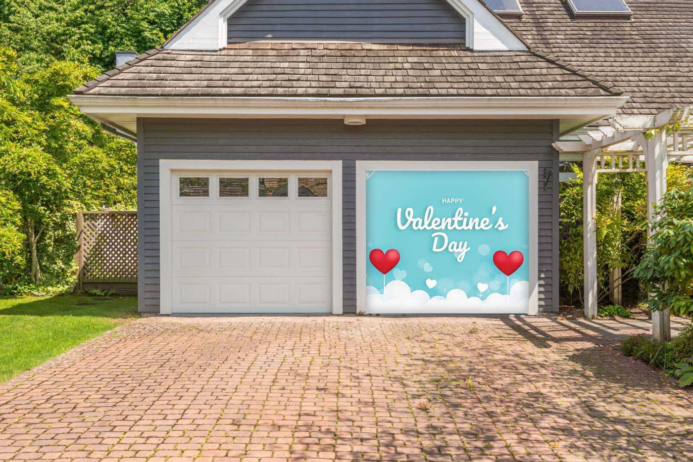 Happy Valentines Day Red Hearts Garage Door Cover Wrap Mural Home Decoration (Design #3)