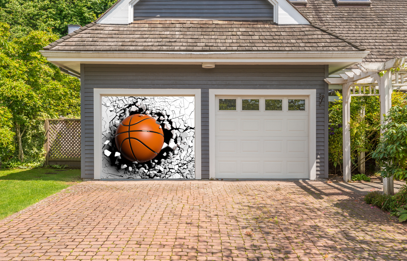 Basketball Breaking White Wall Garage Door Cover Banner Backdrop