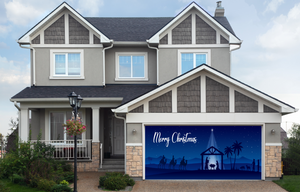 Blue Christmas Nativity Scene Merry Christmas Garage Door Cover Banner Backdrop