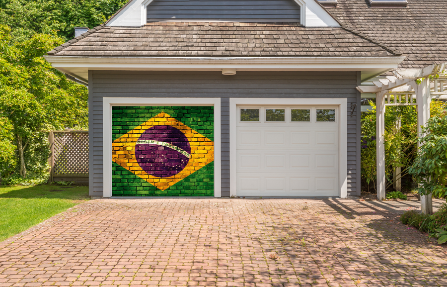 Brazil Flag On Brick Wall Garage Door Cover