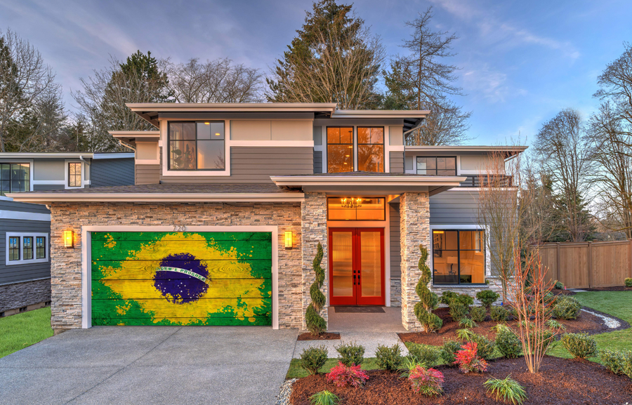 Brazil Flag On Wooden Garage Door Cover
