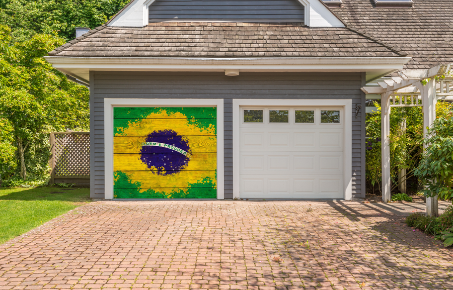 Brazil Flag On Wooden Garage Door Cover