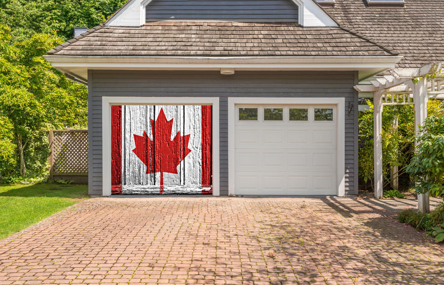 Canada Flag On Wooden Door Garage Door Cover