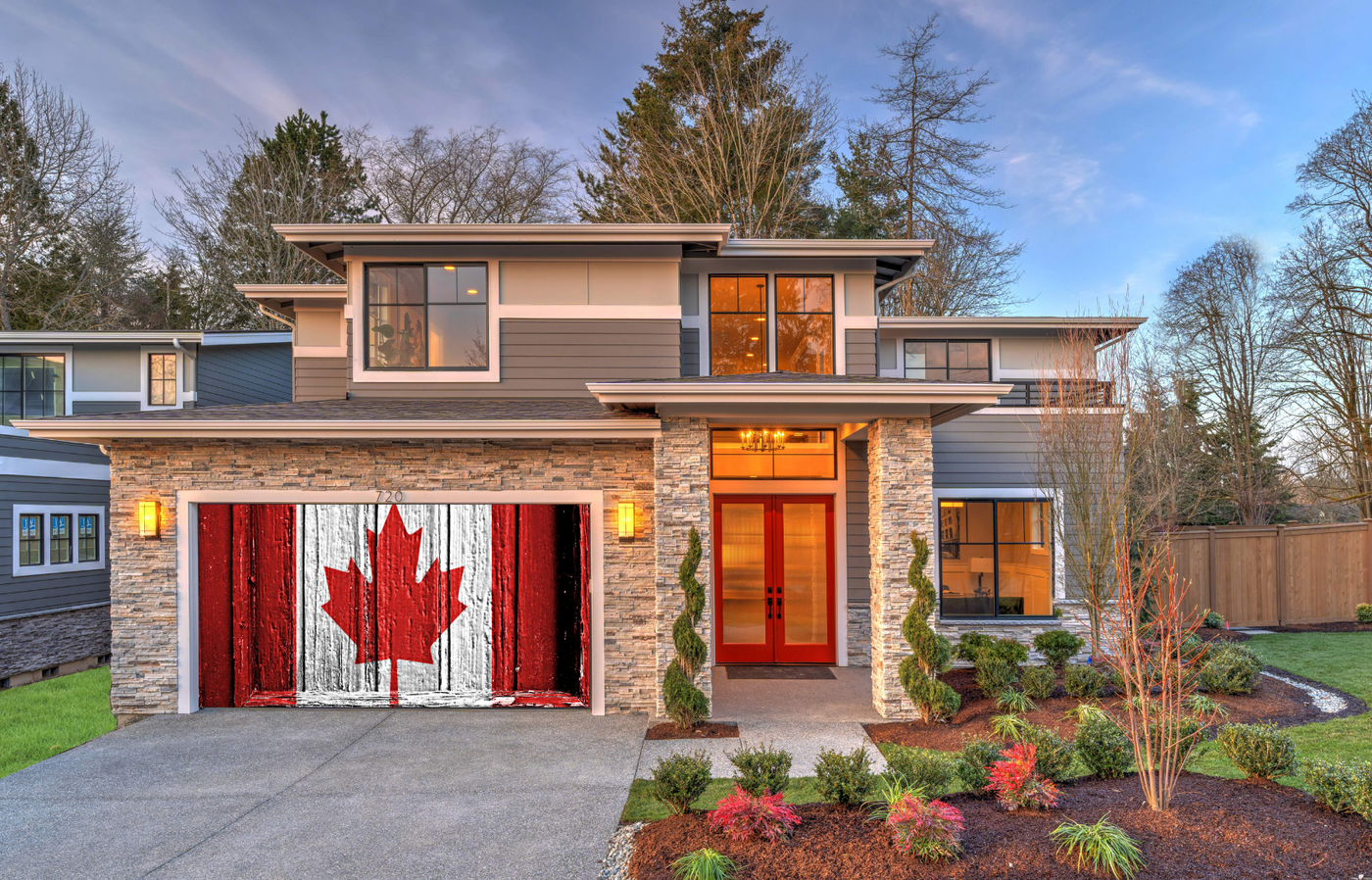 Canada Flag On Wooden Door Garage Door Cover