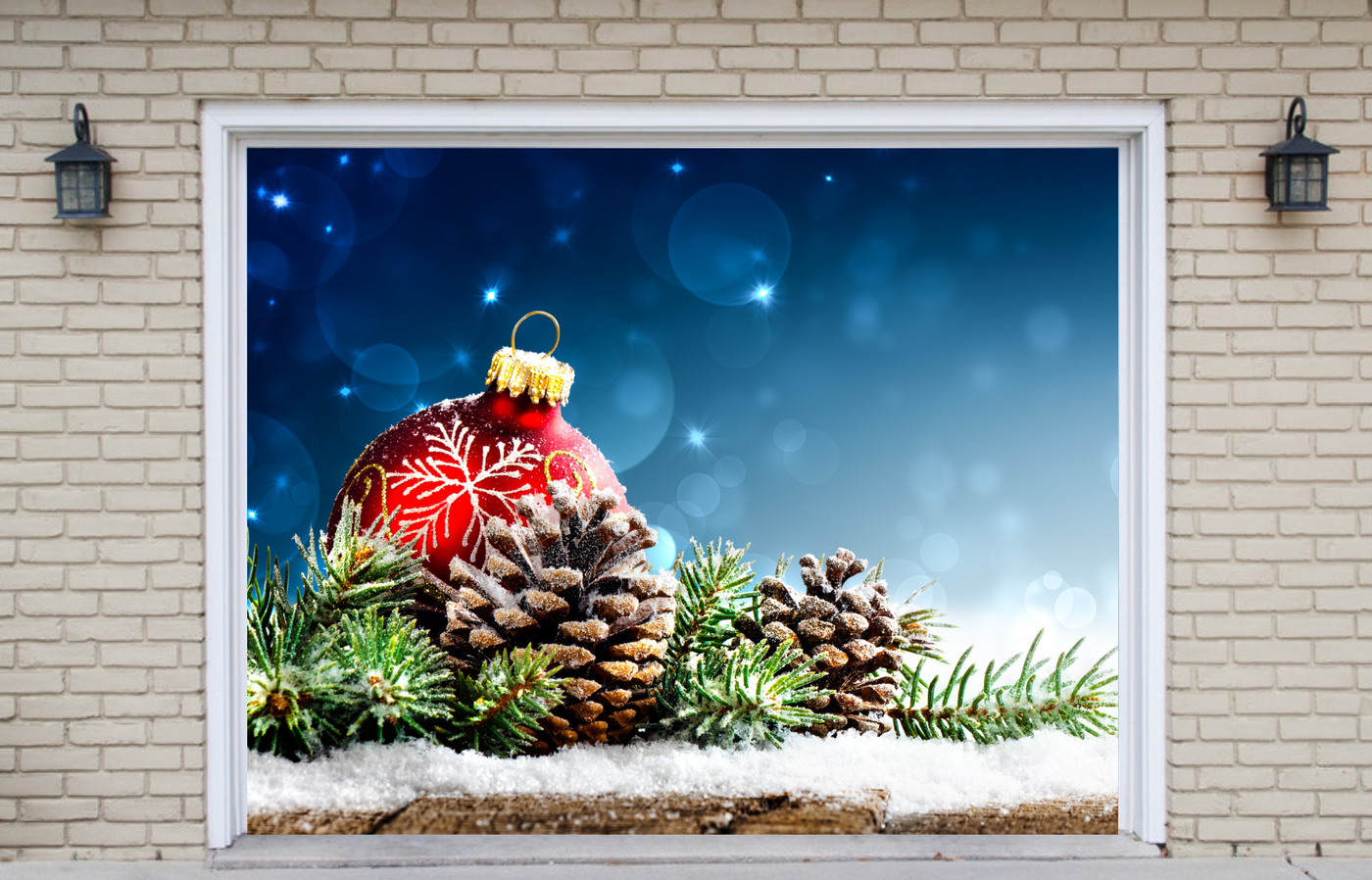 Christmas Of Red Ornament Garage Door Cover Banner Backdrop