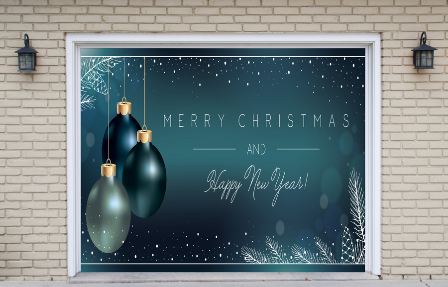 Christmas Blue Background Garage Door Cover Banner Backdrop