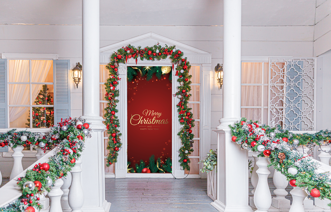 Christmas Greeting Front Door Cover Mural