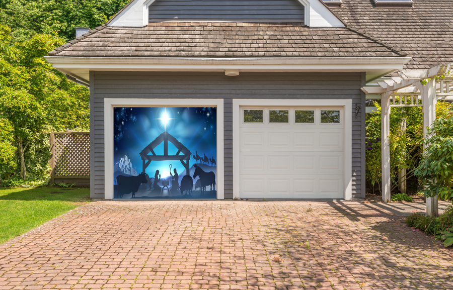 Christmas Nativity Scene Garage Door Cover Mural Banner Backdrop