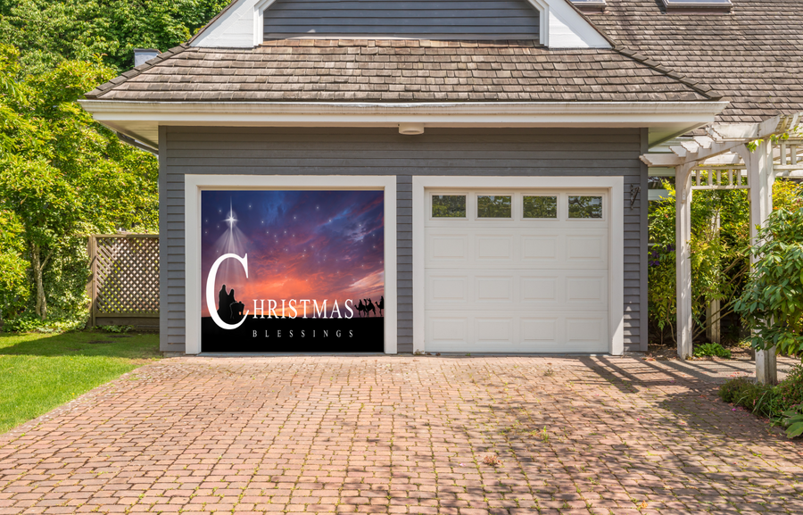 Christmas Nativity Scene of Baby Jesus Garage Door Cover Mural Banner Backdrop