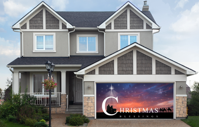 Christmas Nativity Scene of Baby Jesus Garage Door Cover Mural Banner Backdrop