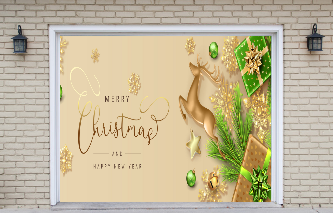 Christmas and New Year Garage Door Cover Banner Backdrop