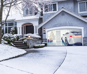 Christmas Car And Gift Box In The Garage Showroom Garage Door Cover Banner Backdrop