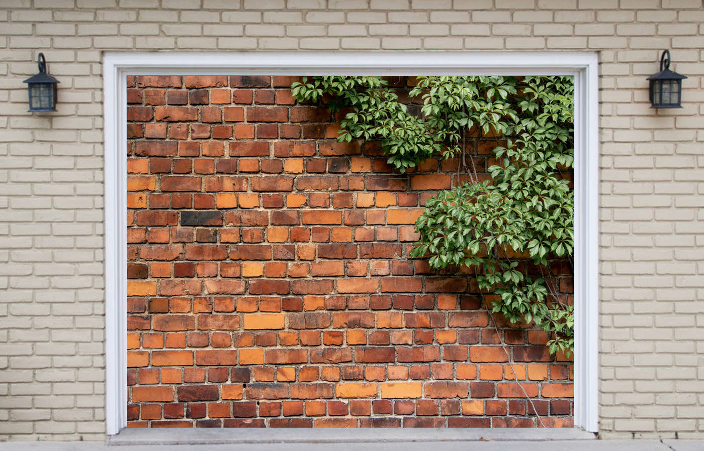 Green Plant Growing On Brick Wall Garage Door Cover Banner Backdrop Wrap