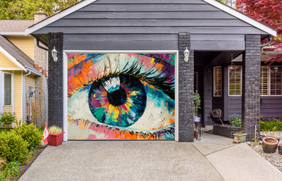 Colorful Eye Art Garage Door Cover Wrap Banner