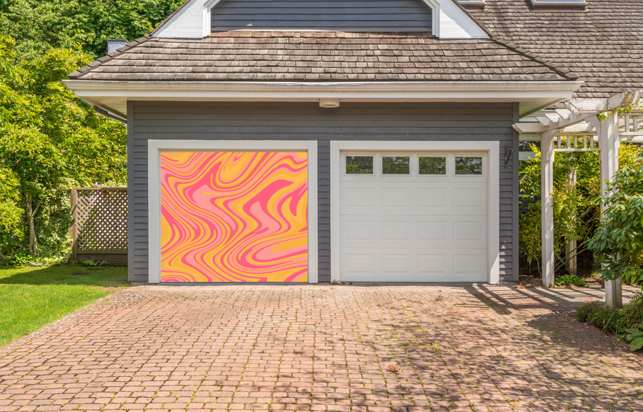 Vinilo decorativo para puerta de garaje con diseño psicodélico retro y colorido