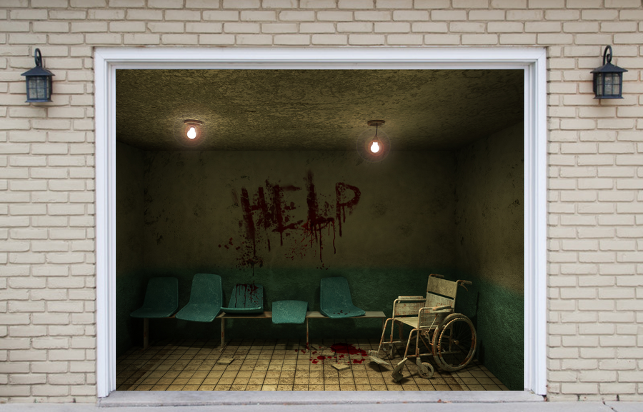 3D Creepy Room Halloween Garage Door Cover Banner Backdrop
