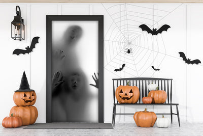 Creepy Shadow Of Little Girl With A Man Front Door Cover Wrap Mural