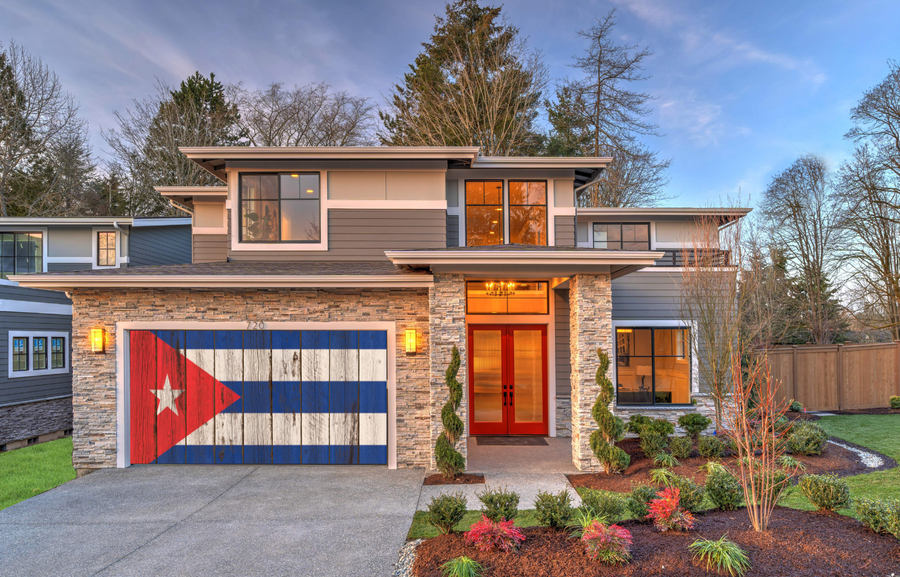Cuba Flag On Wooden Background Garage Door Cover