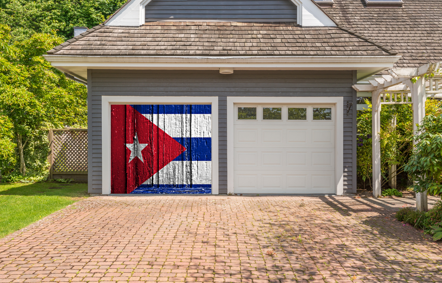 Cuba Flag On Wooden Door Garage Door Cover