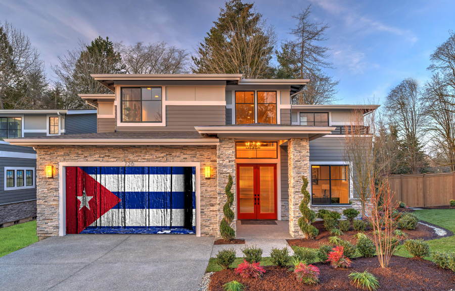Cuba Flag On Wooden Door Garage Door Cover