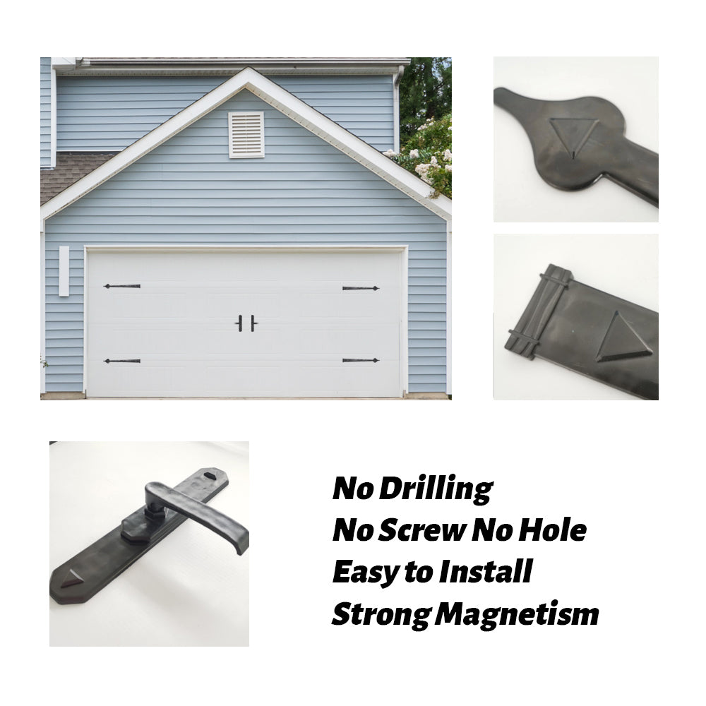 Magnetic Decorative Garage Door Hinges Handles Hardware Kit Color Black