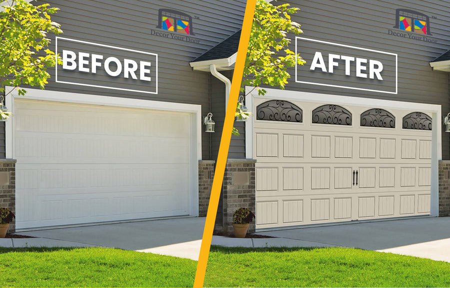 Desert Tan with Wrought Iron Window Garage Door Cover Wrap Banner Backdrop - Decor Your Door™