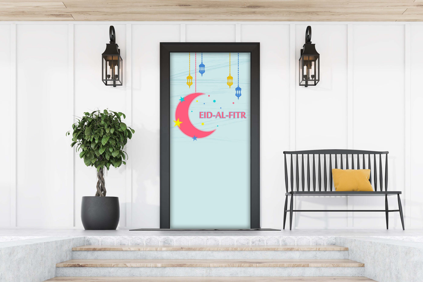 Eid Al Fitr Muslim Traditional Holiday That Marks the End of Ramadan Front Door Cover