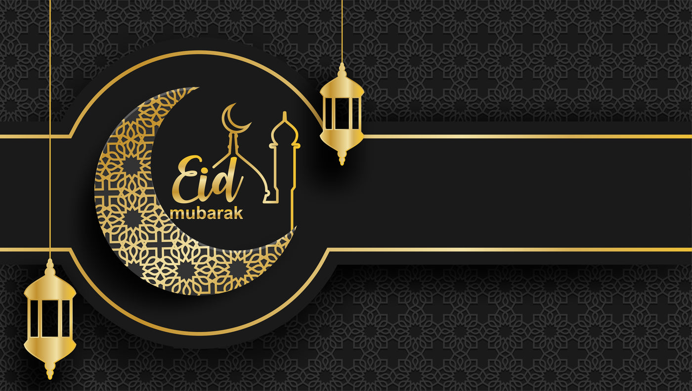 Eid Mubarak Ramadan with Moon, Gold Lantern