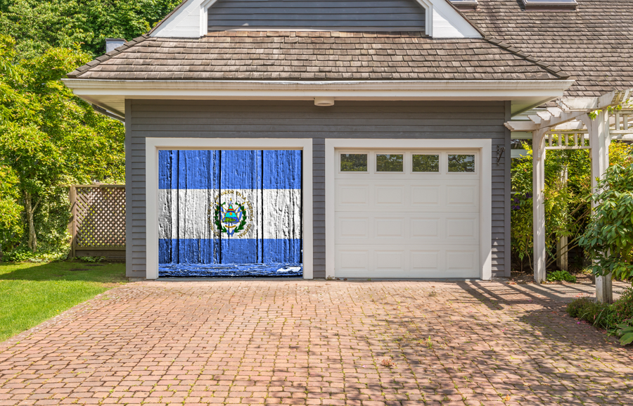 El Salvador Flag On Wooden Door Garage Door Cover