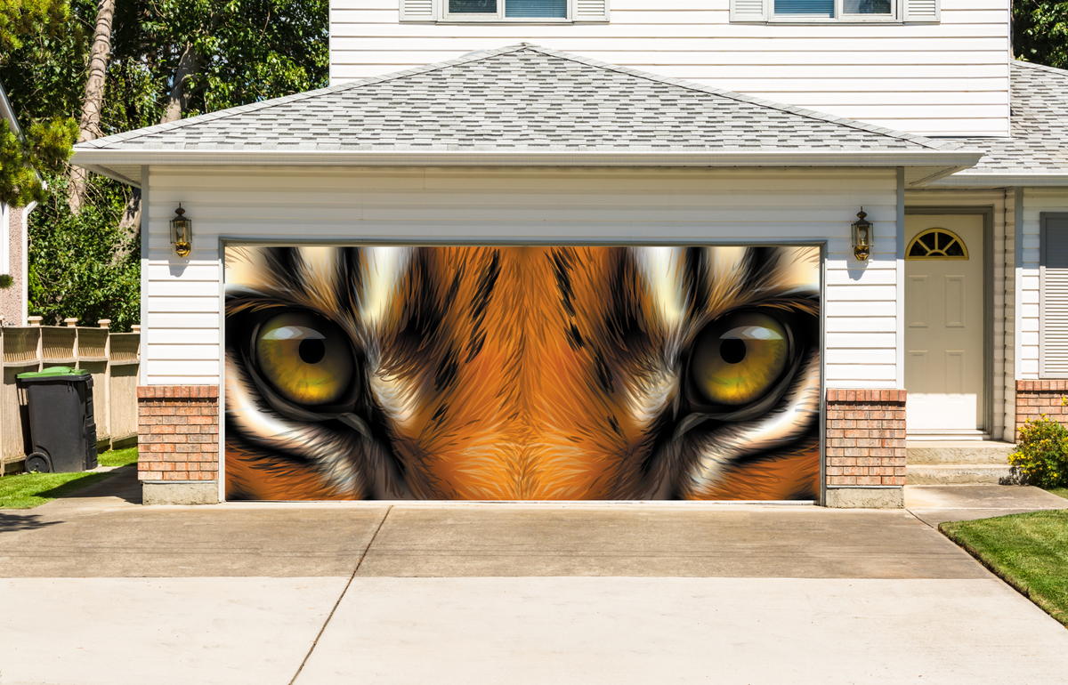 Eyes Of A Red Tiger Close Up Garage Door Cover Banner Backdrop — exterior clearance cover