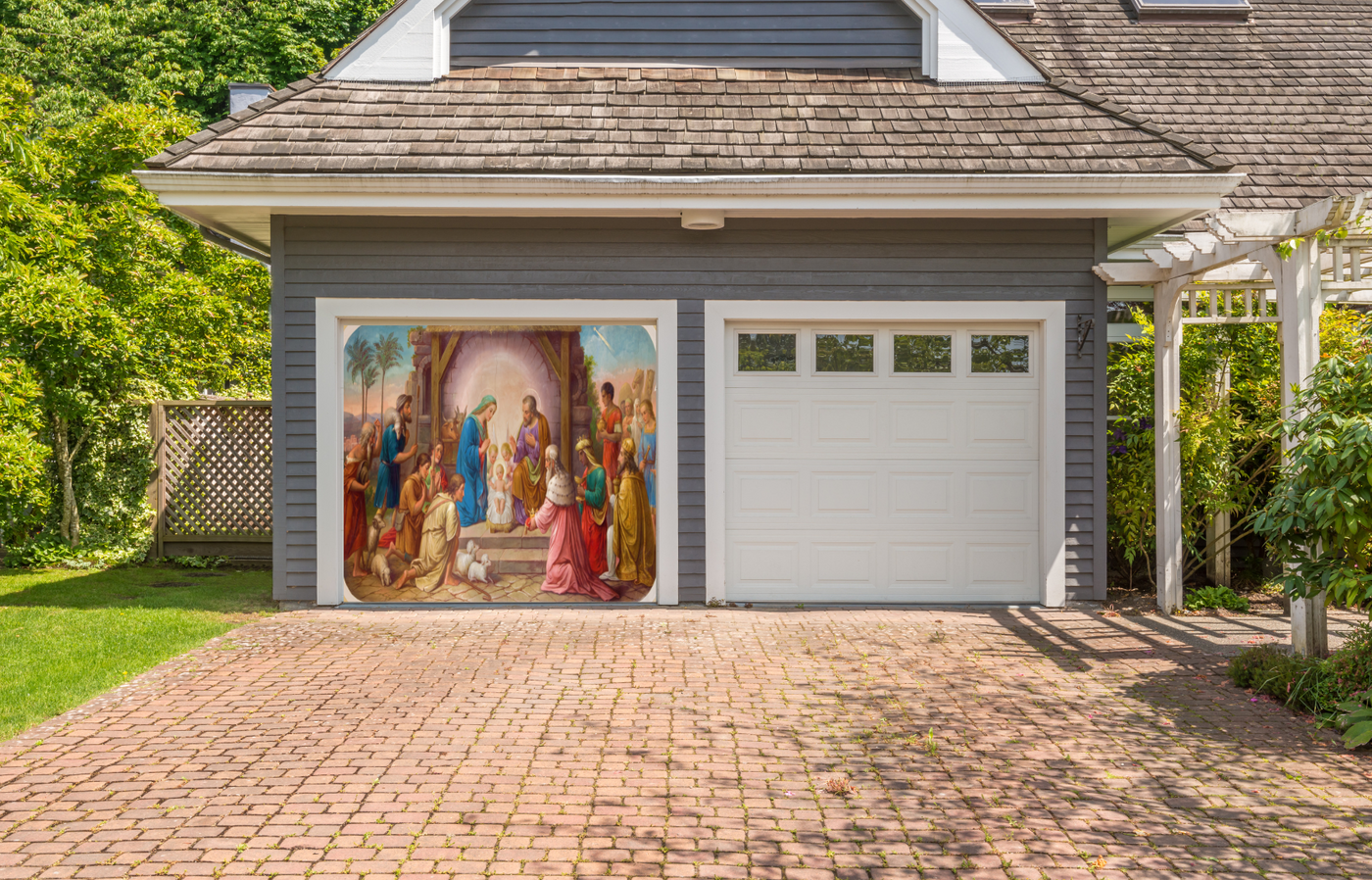 Fresco of Nativity Scene Garage Door Cover Mural Banner Backdrop