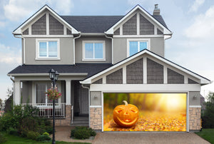 Fondo de pancarta para puerta de garaje doble con calabaza tallada de Halloween