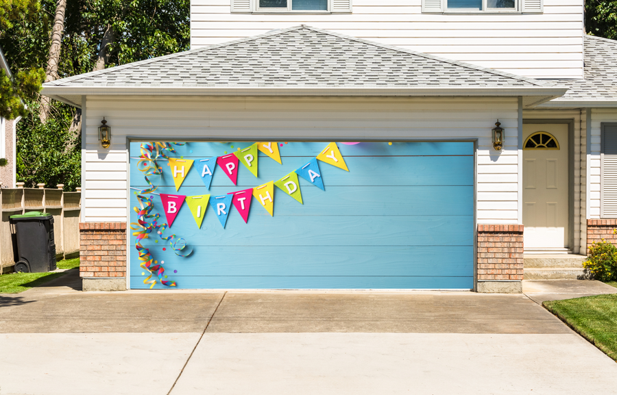 Feliz cumpleaños, fondo azul para la puerta del garaje